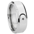8MM Crescent Moon Stars Bevel Polish Silver Tungsten Engravable Ring