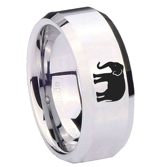 10mm-Elephant-Beveled-Edges-Silver-Tungsten-Carbide-Mens-Ring-Engraved