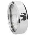 8MM Elephant Bevel Polish Silver Tungsten Comfort Fit Ring