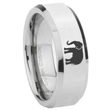 8mm Elephant Beveled Edges Silver Tungsten Carbide Men's Band Ring
