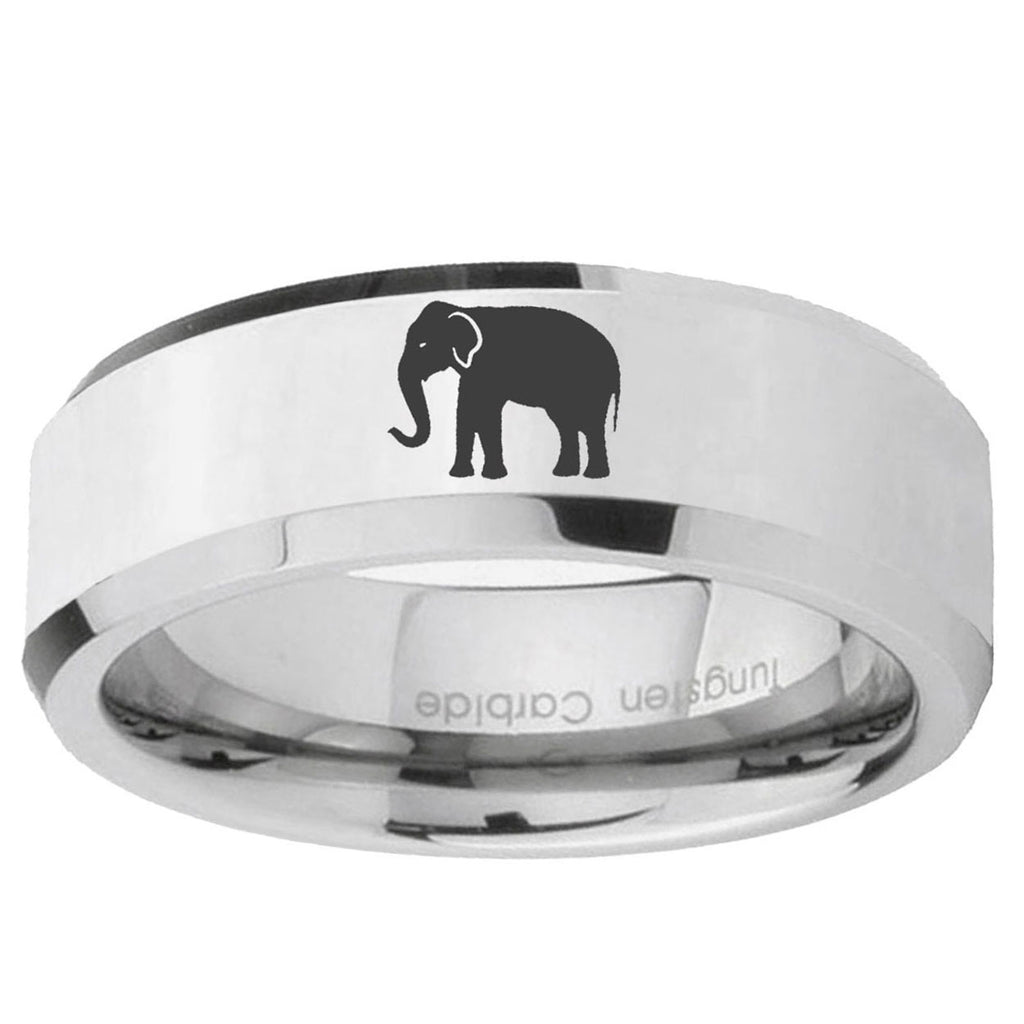 10mm Elephant Beveled Edge Silver Tungsten Ring