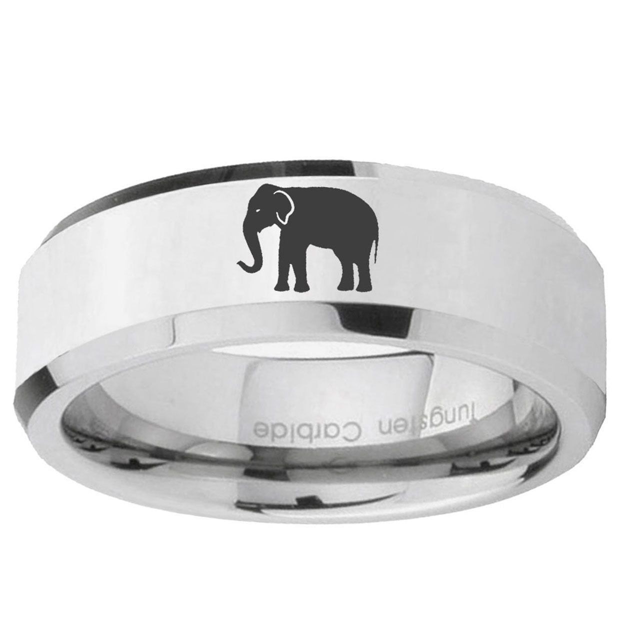 10mm Elephant Beveled Edge Silver Tungsten Ring