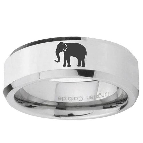 10mm Elephant Beveled Edge Silver Tungsten Ring