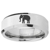 5, 8mm Elephant Beveled Edge Silver Tungsten Ring