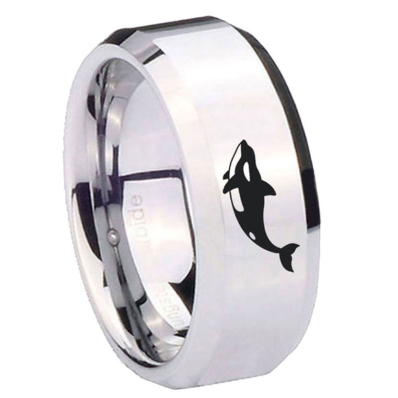10mm-Keller-Whale-Beveled-Edges-Silver-Tungsten-Carbide-Mens-Ring-Engraved