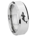 8MM Killer Whale Bevel Polish Silver Tungsten Engravable Ring