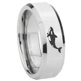 8mm Keller Whale Beveled Edges Silver Tungsten Carbide Men's Band Ring