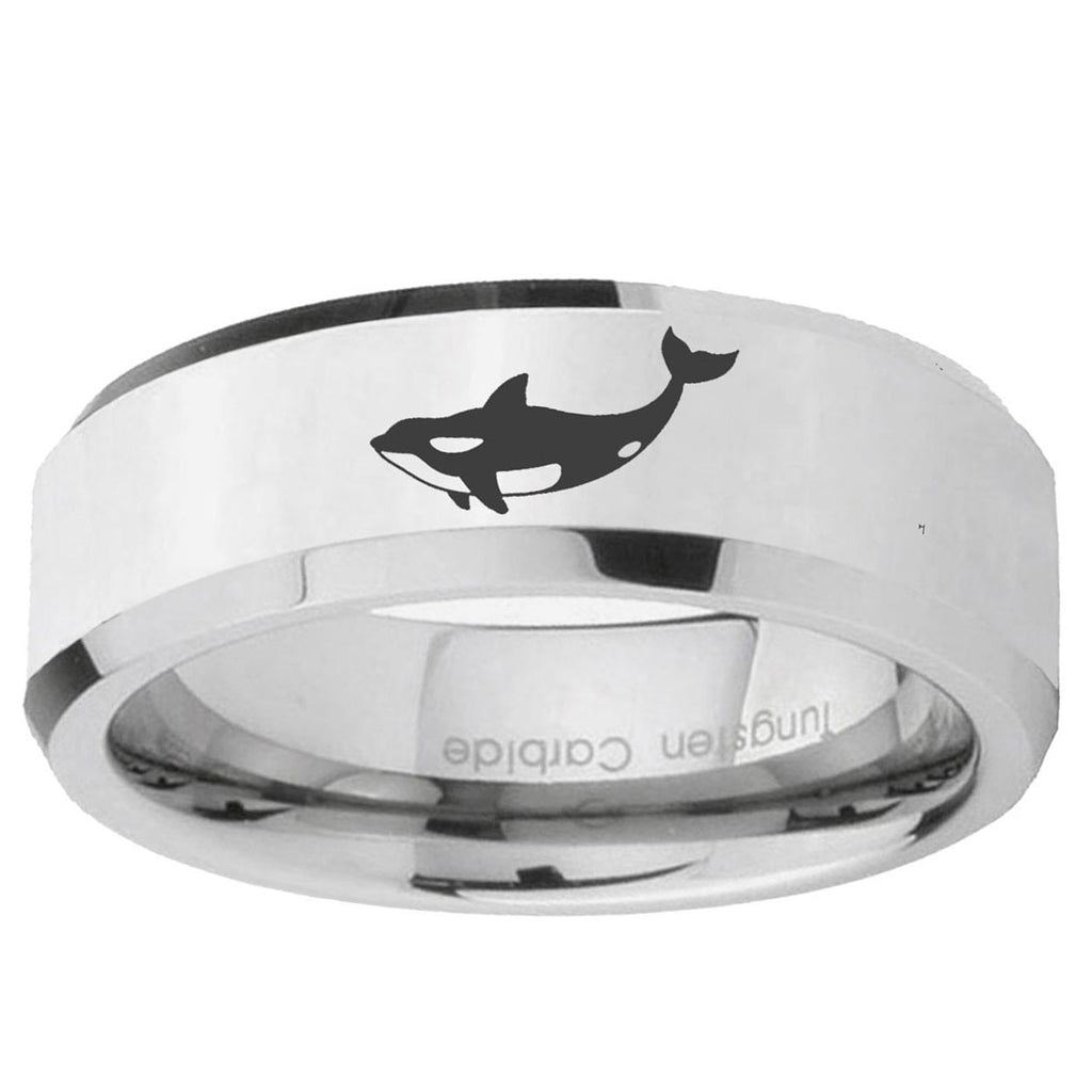 10mm Keller Whale Beveled Edge Silver Tungsten Ring
