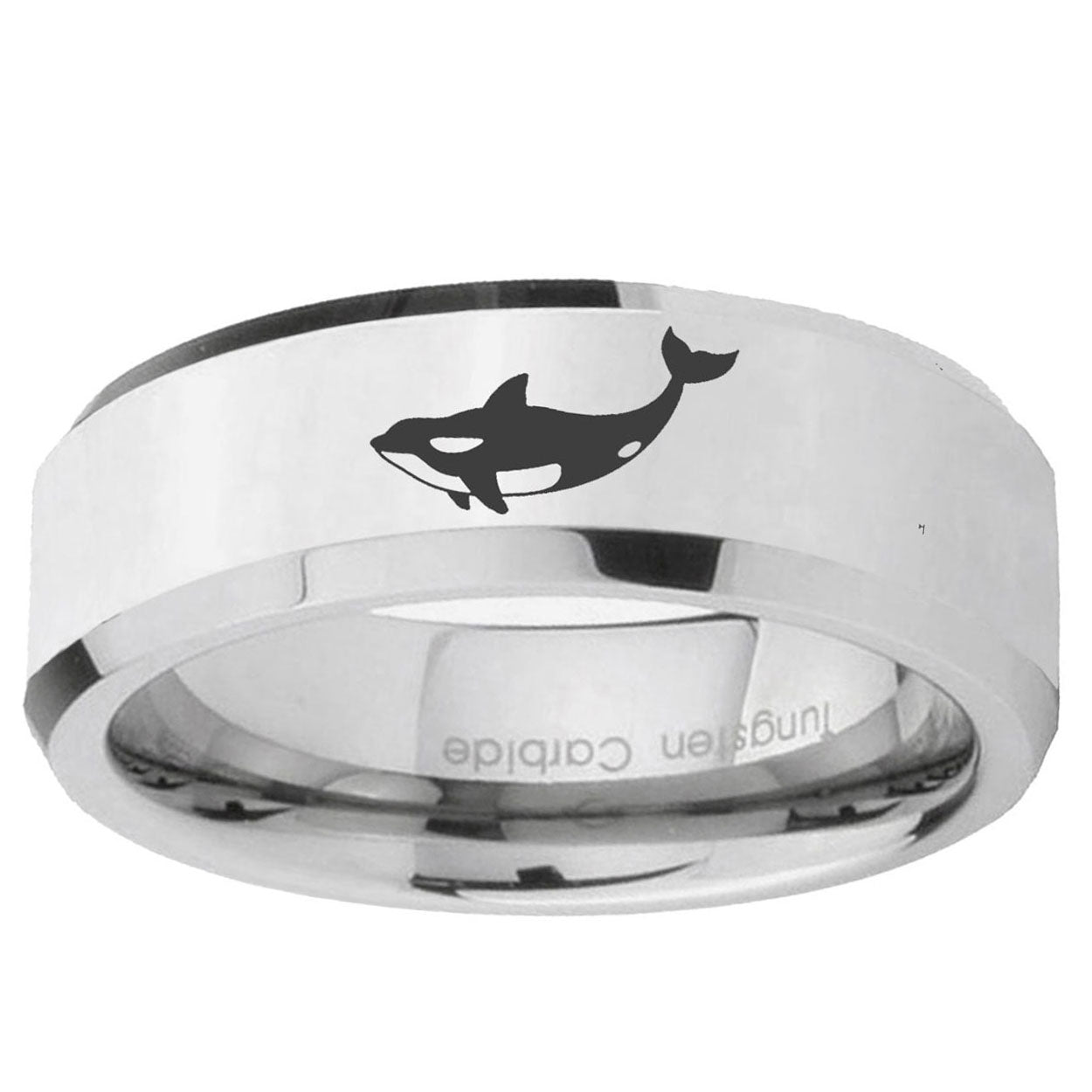 10mm Keller Whale Beveled Edge Silver Tungsten Ring
