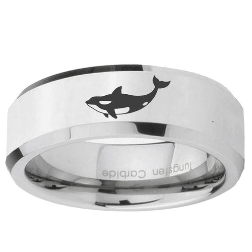 10mm Keller Whale Beveled Edge Silver Tungsten Ring