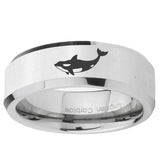 5, 8mm Keller Whale Beveled Edge Silver Tungsten Ring