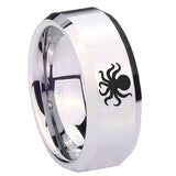 10mm-Octopus-Beveled-Edges-Silver-Tungsten-Carbide-Mens-Ring-Engraved