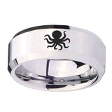 10mm-Octopus-Beveled-Edges-Silver-Tungsten-Carbide-Mens-Ring-Engraved