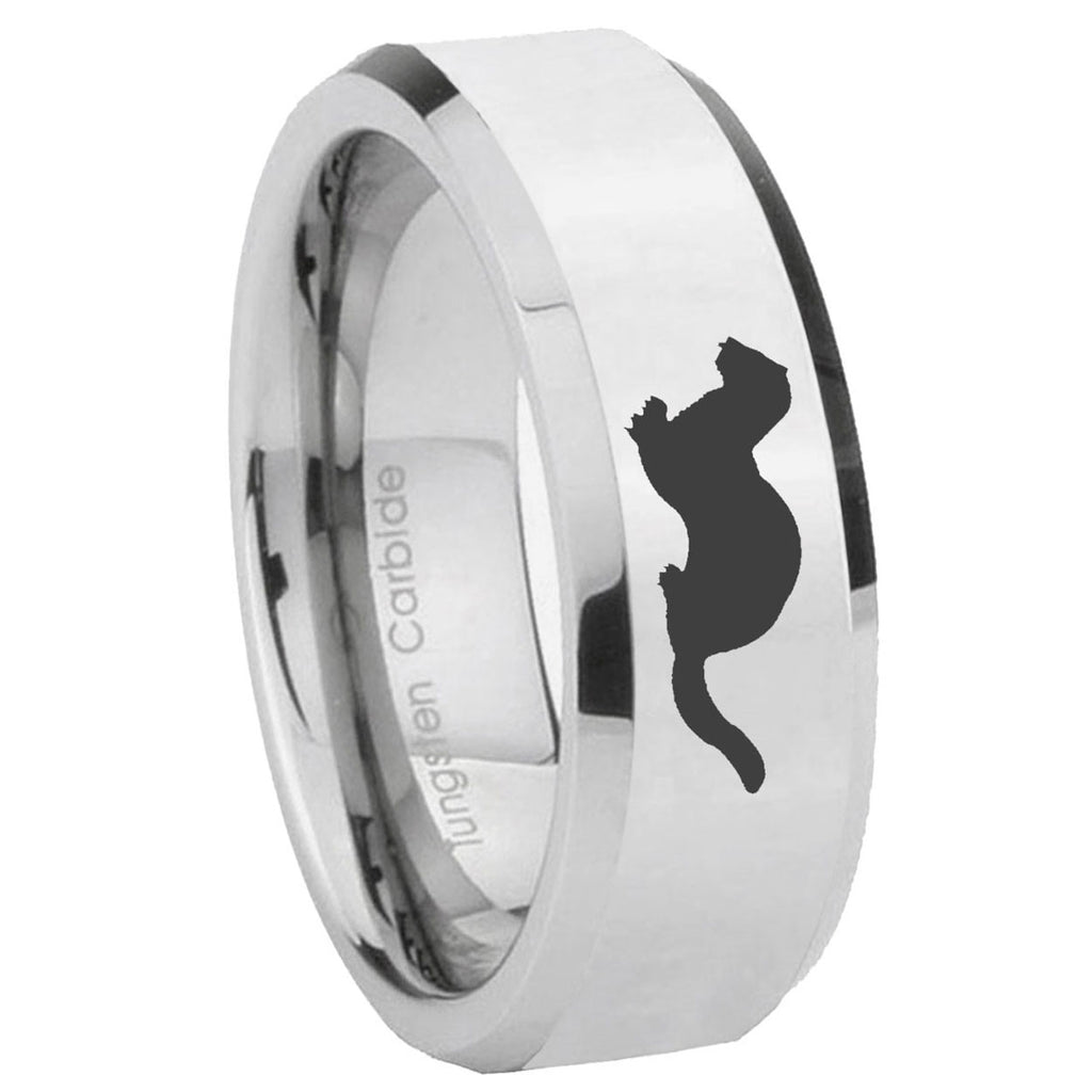 10mm Otter Beveled Edges Silver Tungsten Carbide Mens Ring Engraved