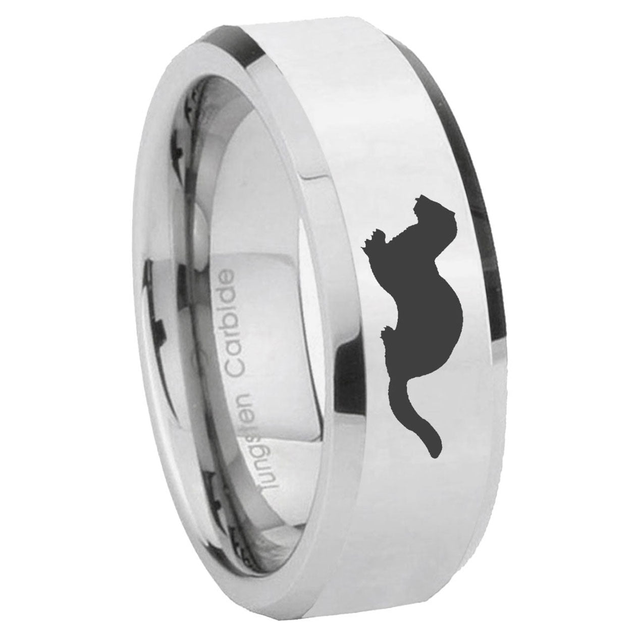 8MM Otter Bevel Polish Silver Tungsten Engravable Ring