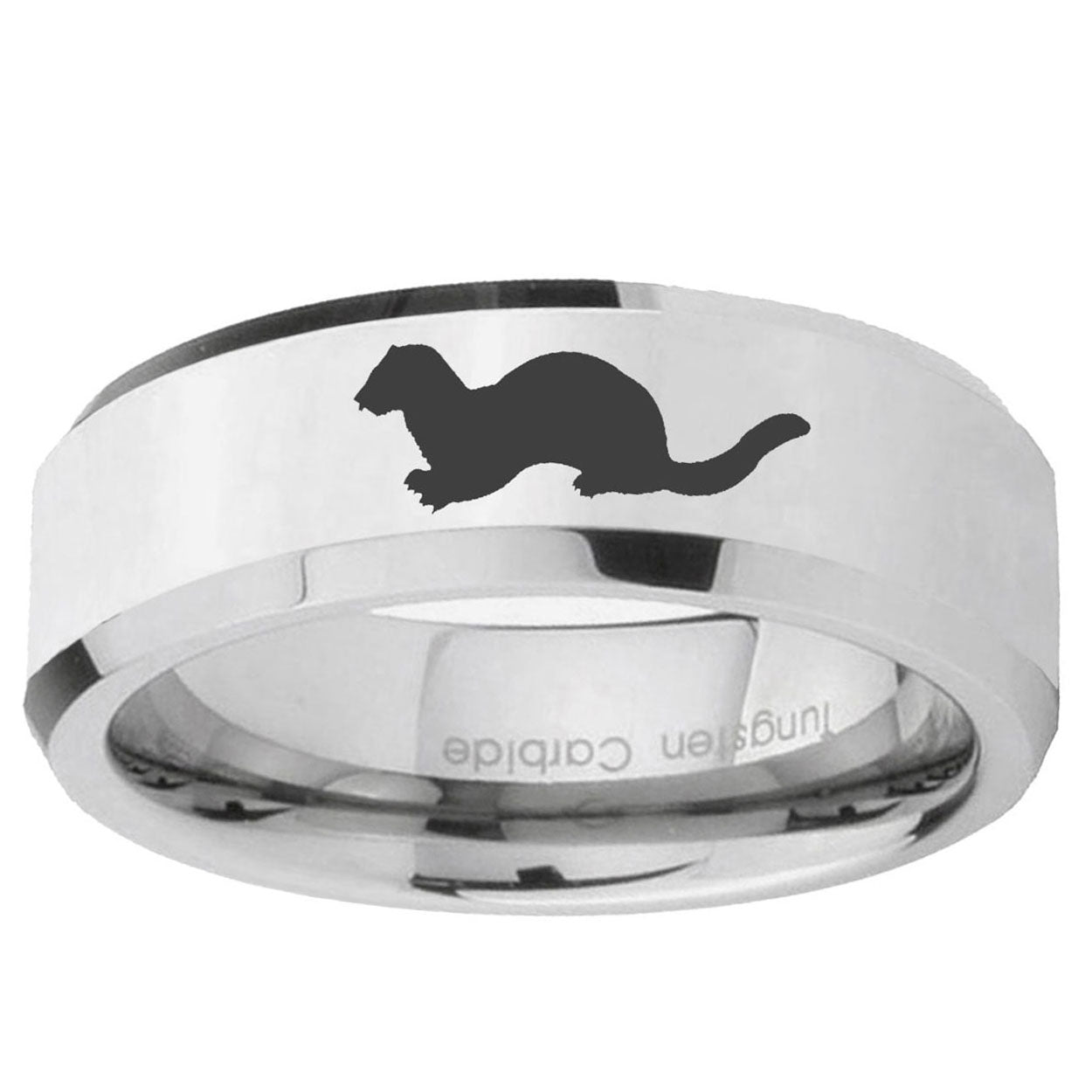 10mm Otter Beveled Edge Silver Tungsten Ring