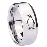 10mm-Penguin-Beveled-Edges-Silver-Tungsten-Carbide-Mens-Ring-Engraved