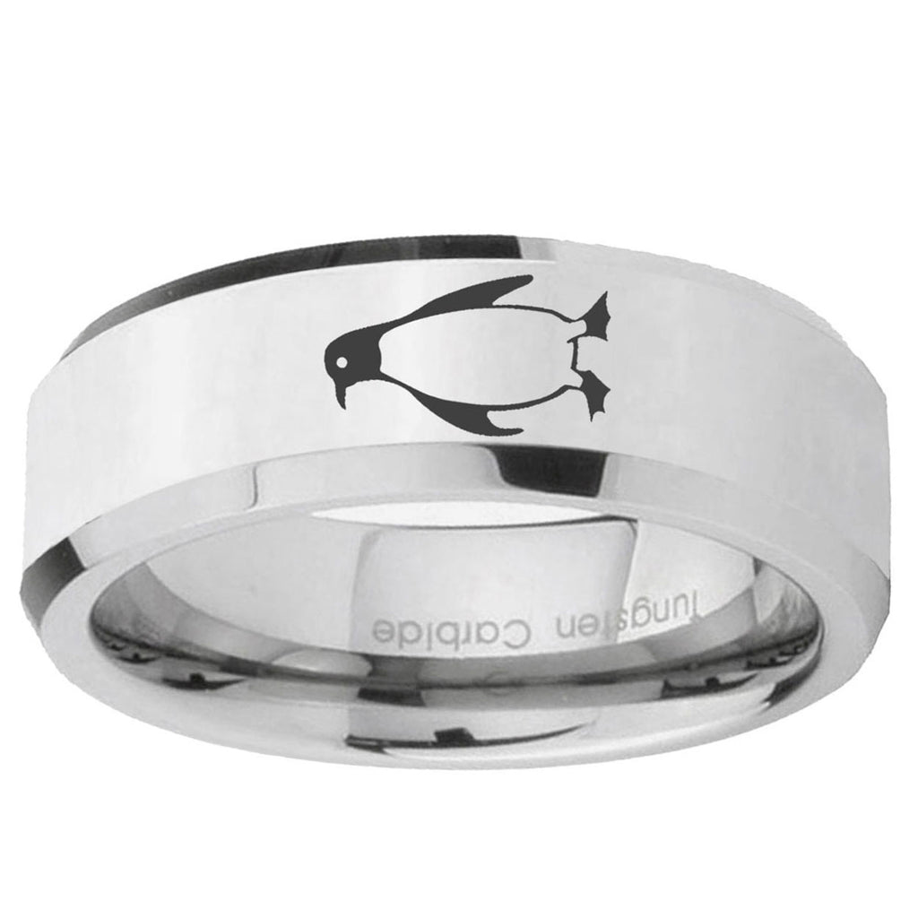 10mm Penguin Beveled Edge Silver Tungsten Ring