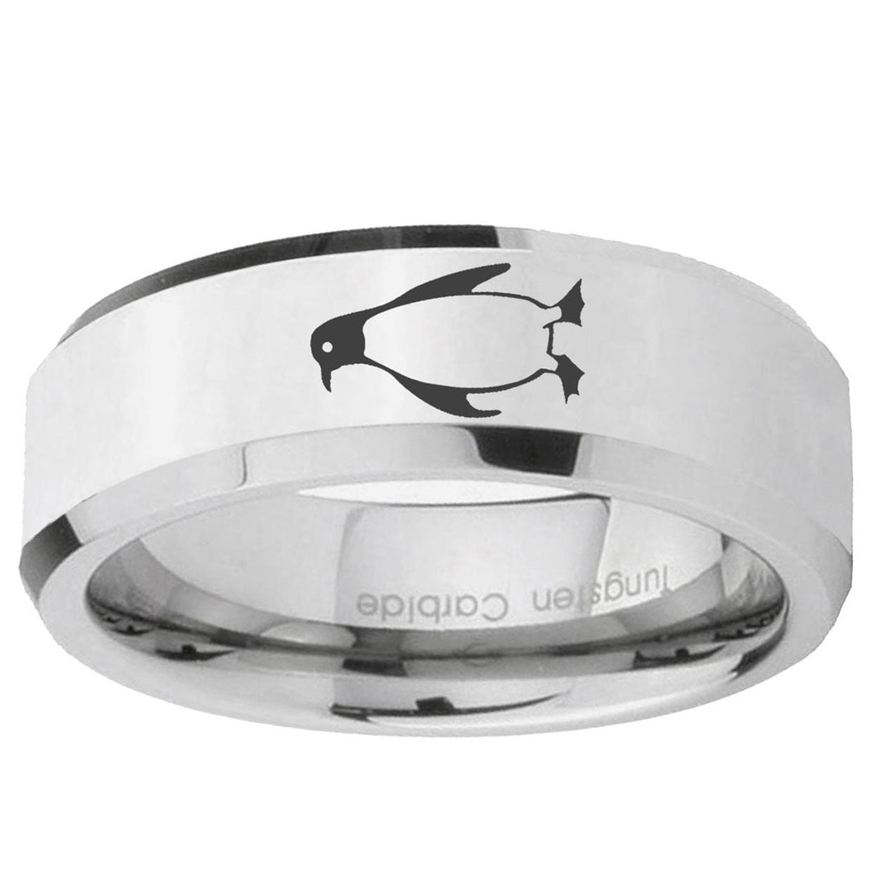 10mm Penguin Beveled Edge Silver Tungsten Ring