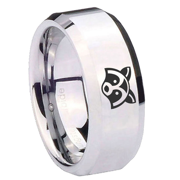 10mm-Raccoon-Animal-Beveled-Edges-Silver-Tungsten-Carbide-Mens-Ring-Engraved