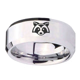 10mm-Raccoon-Animal-Beveled-Edges-Silver-Tungsten-Carbide-Mens-Ring-Engraved