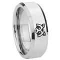 8MM Raccoon Bevel Polish Silver Tungsten Wedding Band Men