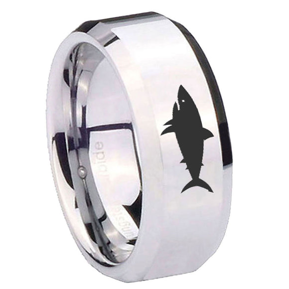 10mm-Shark-Beveled-Edges-Silver-Tungsten-Carbide-Mens-Ring-Engraved