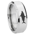 8MM Shark Bevel Polish Silver Tungsten Wedding Rings
