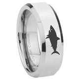 8mm Shark Beveled Edges Silver Tungsten Carbide Men's Band Ring