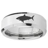 5, 8mm Shark Beveled Edge Silver Tungsten Ring