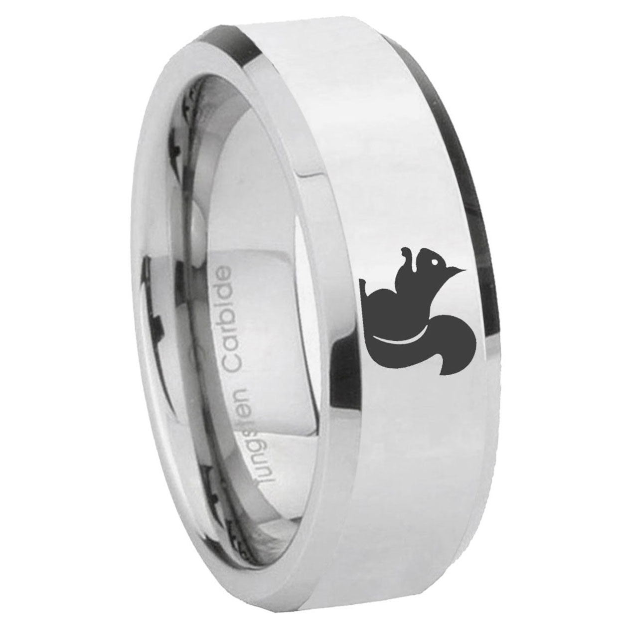 8MM Squirrel Bevel Polish Silver Tungsten Engravable Ring