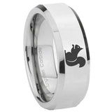 8mm Squirrel Beveled Edges Silver Tungsten Carbide Men's Band Ring