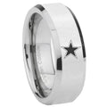 8MM Cowboys Star Bevel Polish Silver Tungsten Wedding Rings