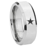 8mm Cowboys Star Beveled Edges Silver Tungsten Carbide Men's Band Ring