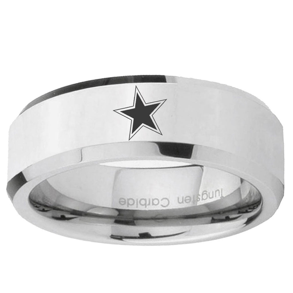 10mm Cowboys Star Beveled Edge Silver Tungsten Ring