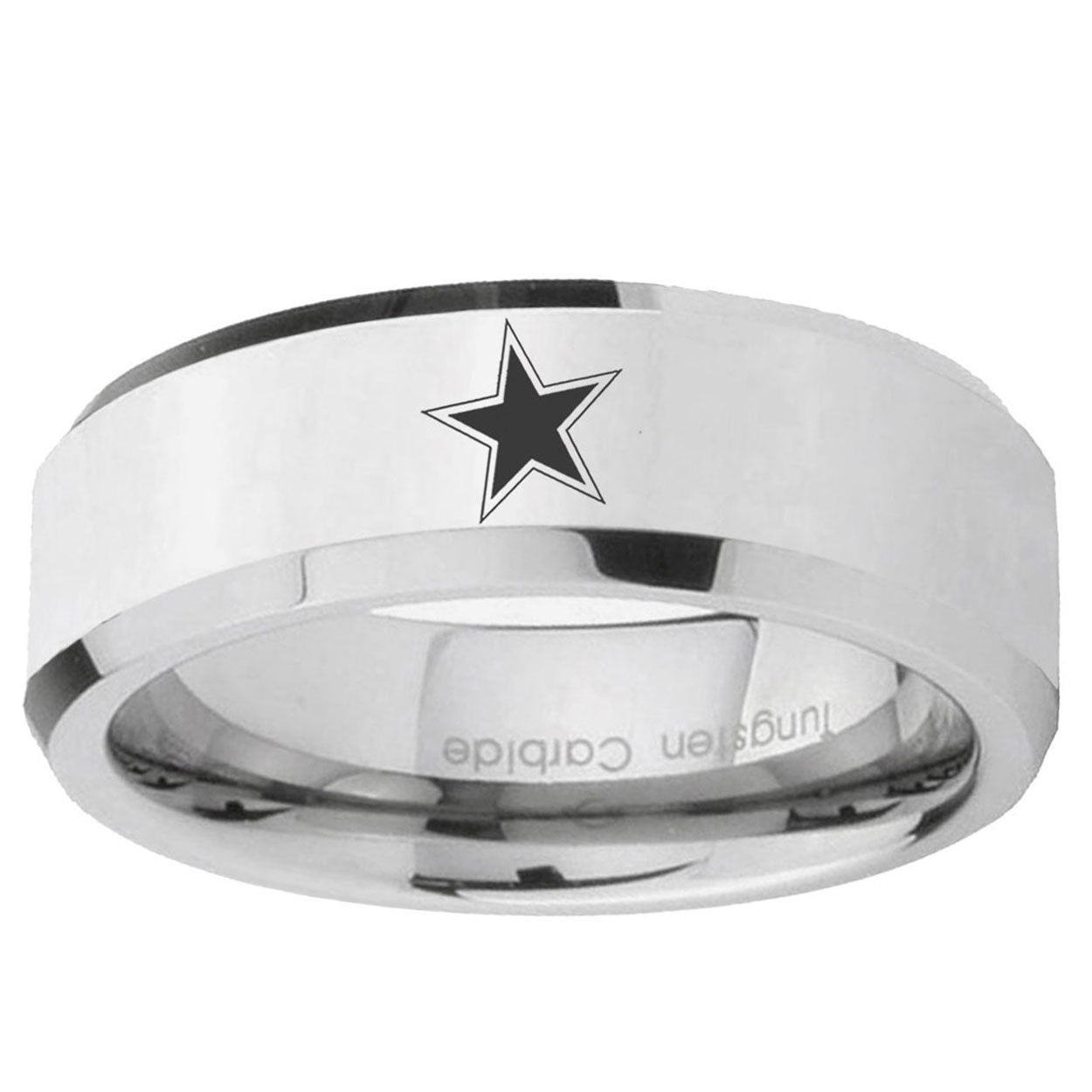 10mm Cowboys Star Beveled Edge Silver Tungsten Ring