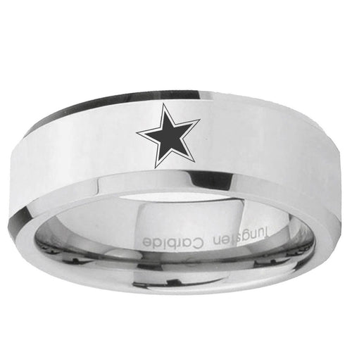 10mm Cowboys Star Beveled Edge Silver Tungsten Ring