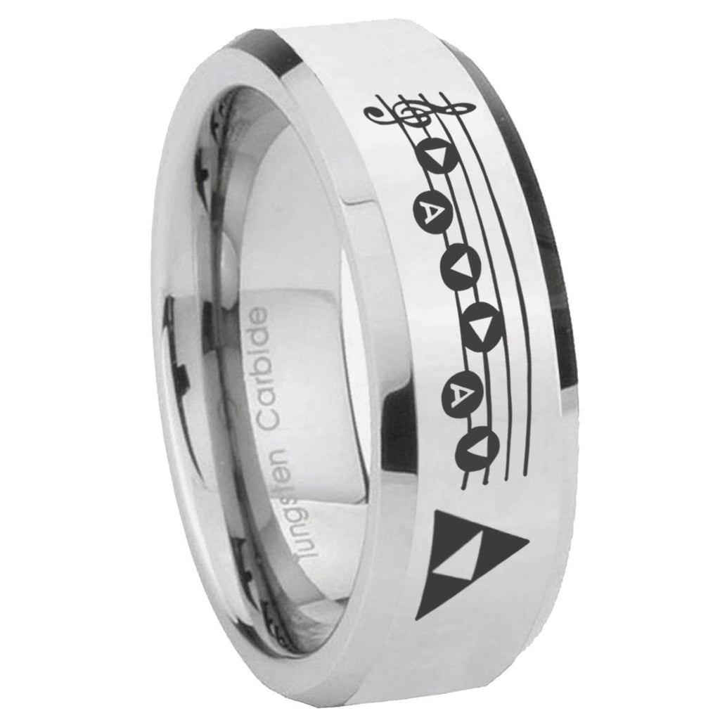 8MM Ocarina Songs Zelda Bevel Polish Silver Tungsten Wedding Band