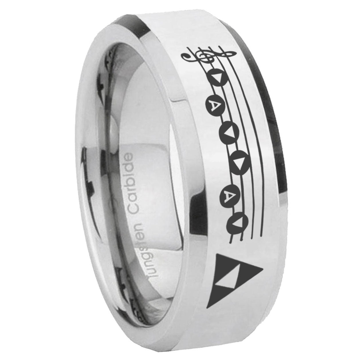 8MM Ocarina Songs Zelda Bevel Polish Silver Tungsten Wedding Band