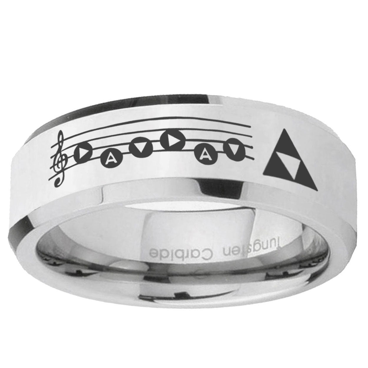 5MM Ocarina Songs Zelda Bevel Polish Silver Tungsten Wedding Band