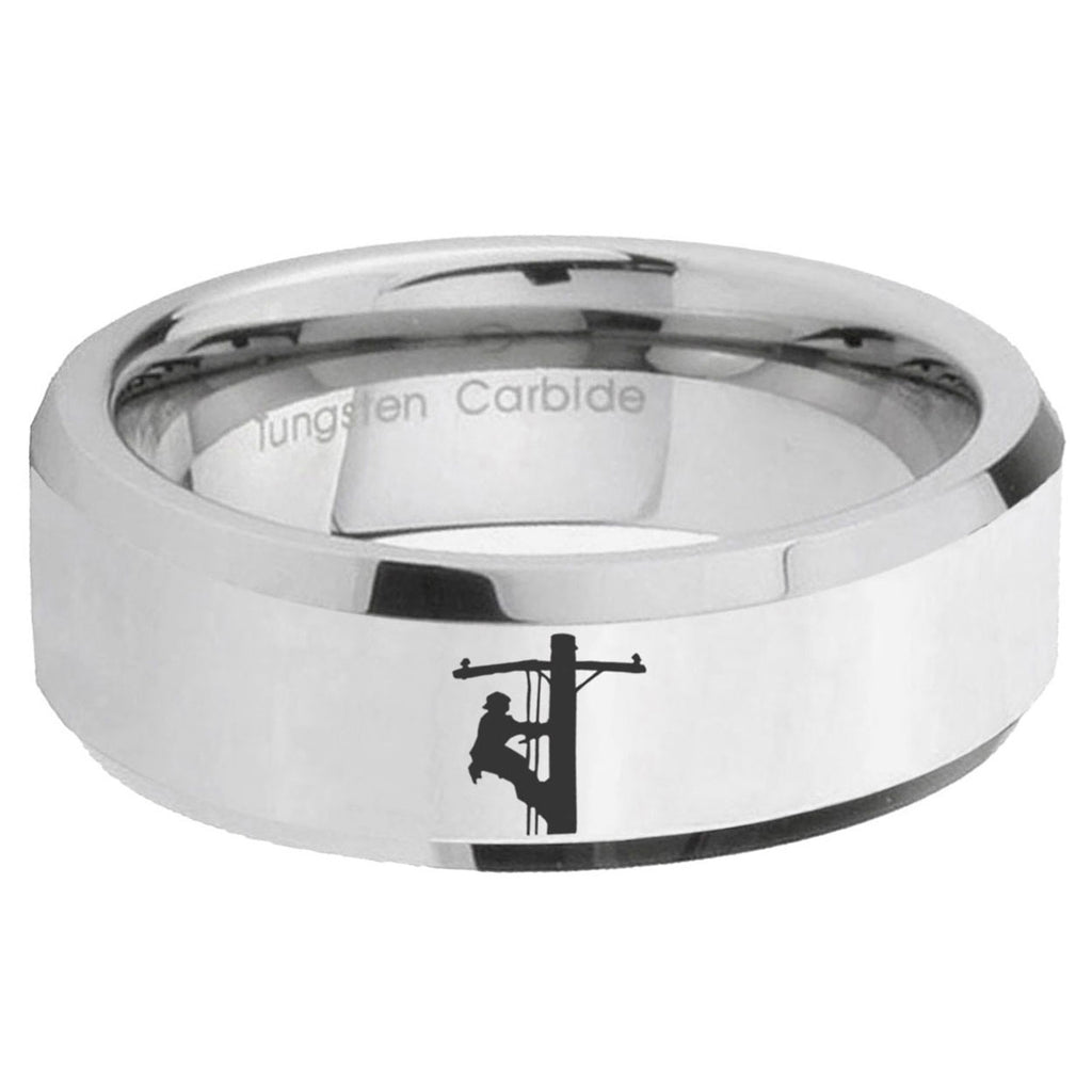 5MM Lineman Symbol Bevel Polish Silver Tungsten Wedding Band