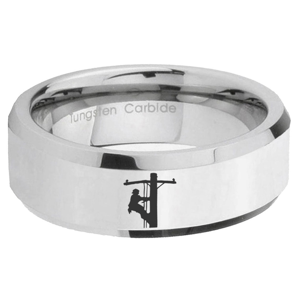 5MM Lineman Symbol Bevel Polish Silver Tungsten Wedding Band