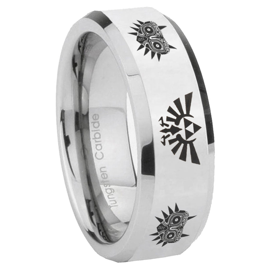 8MM Zelda Majora's Mask Bevel Polish Silver Tungsten Wedding Band