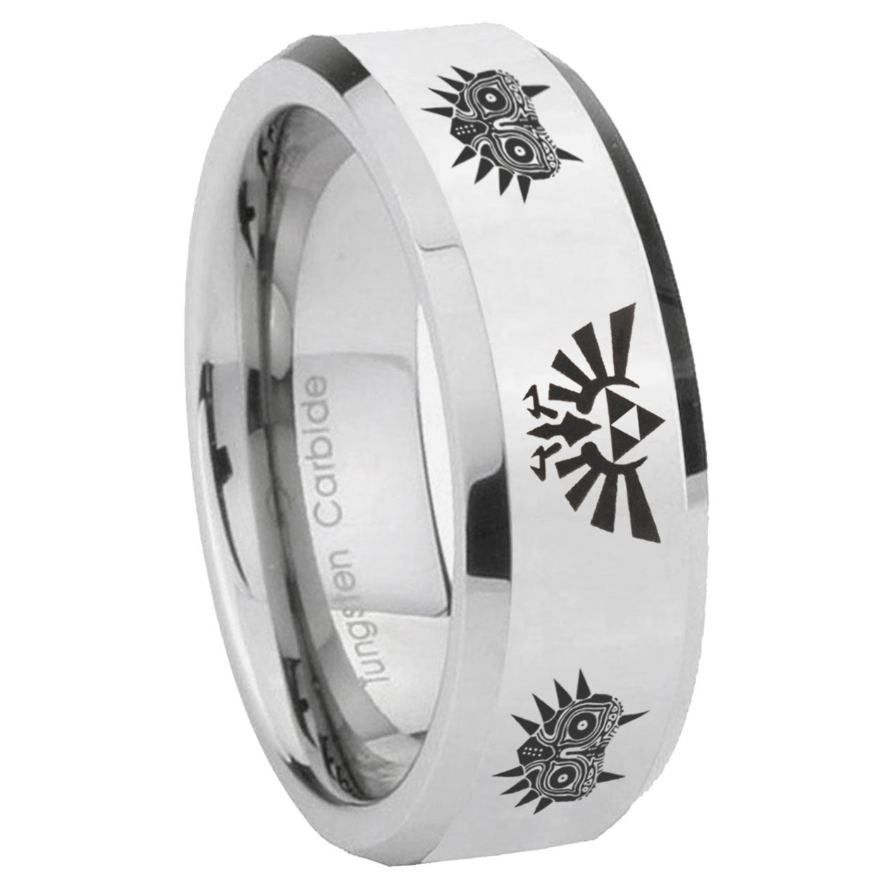 8MM Zelda Majora's Mask Bevel Polish Silver Tungsten Wedding Band