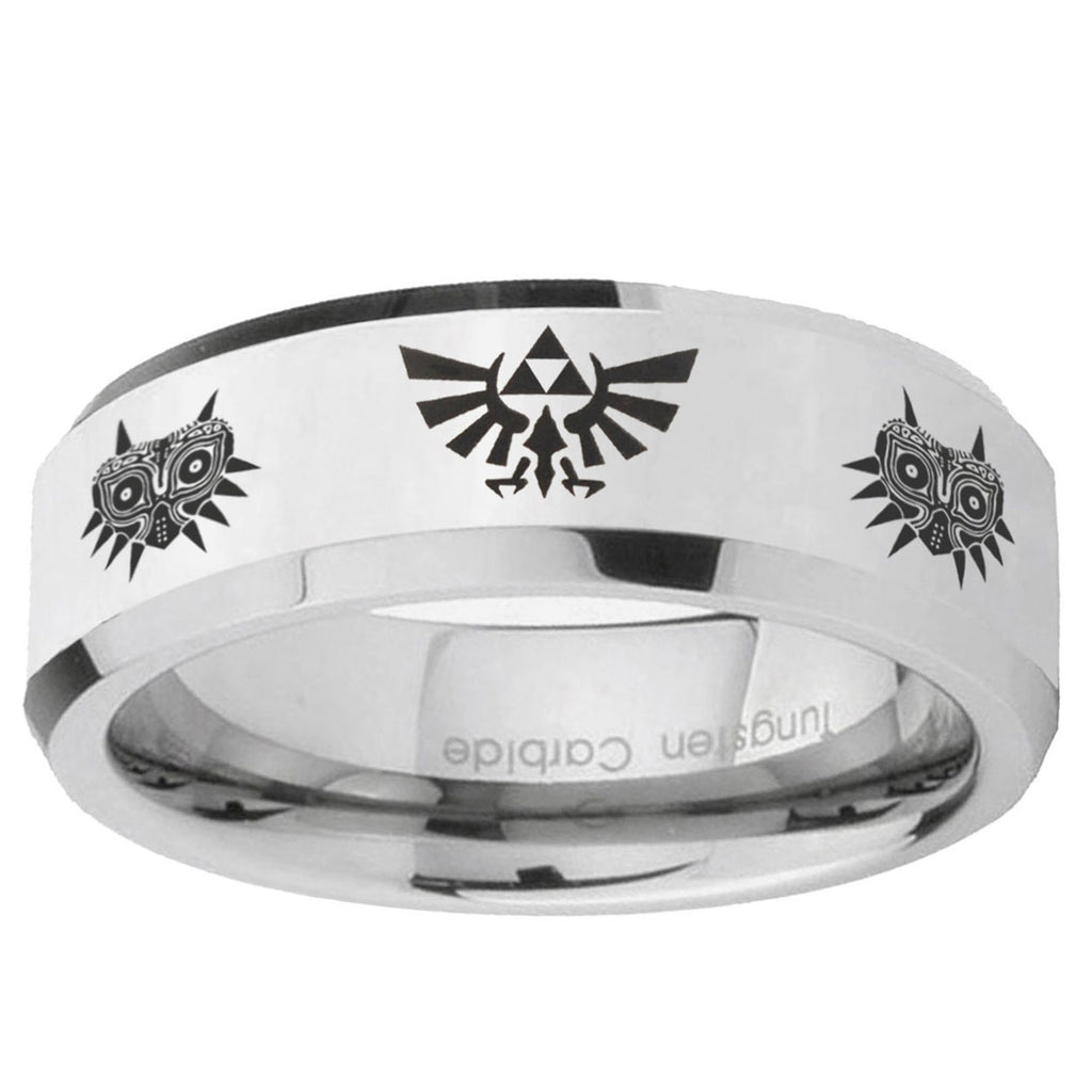 5MM Zelda Majora's Mask Bevel Polish Silver Tungsten Wedding Band
