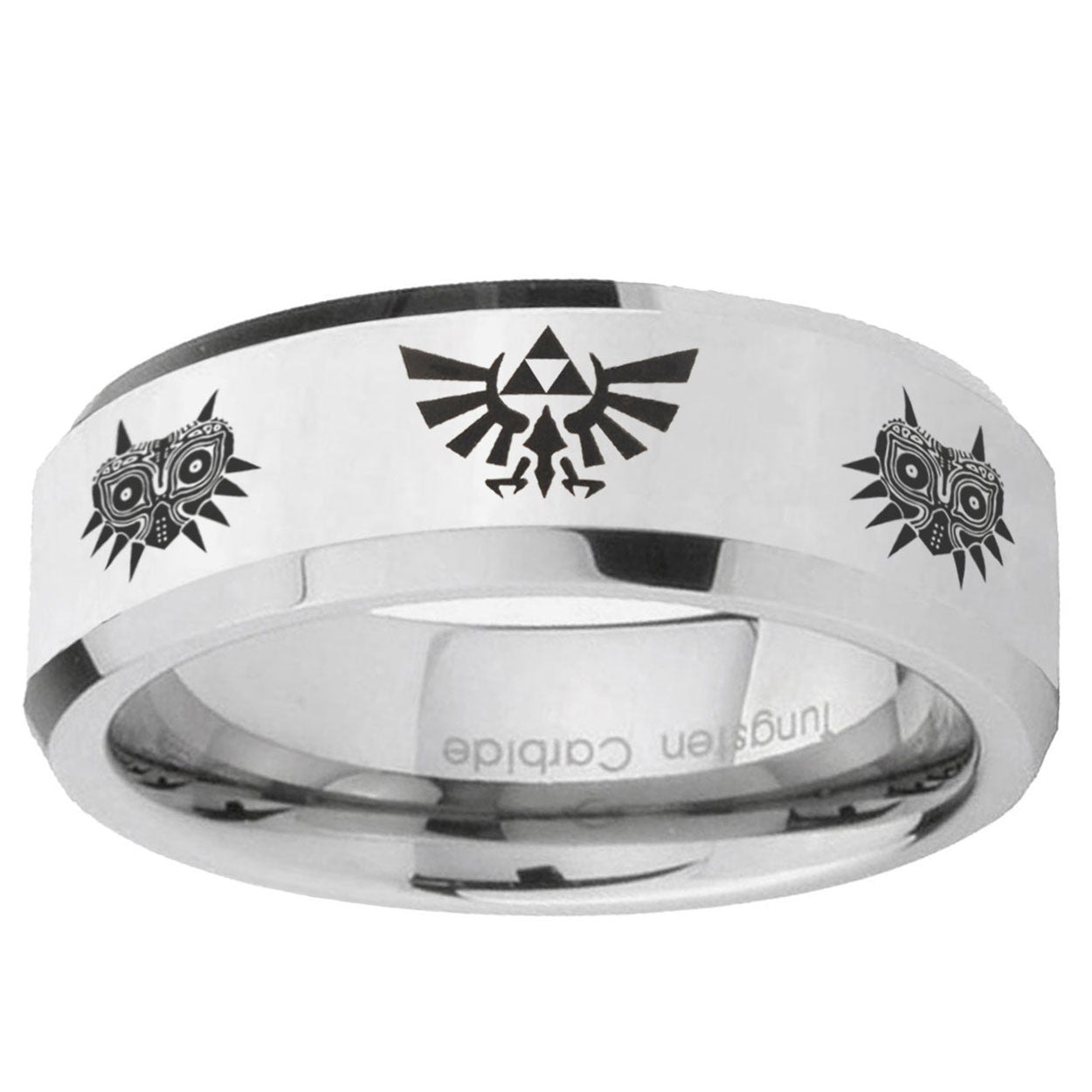 5MM Zelda Majora's Mask Bevel Polish Silver Tungsten Wedding Band