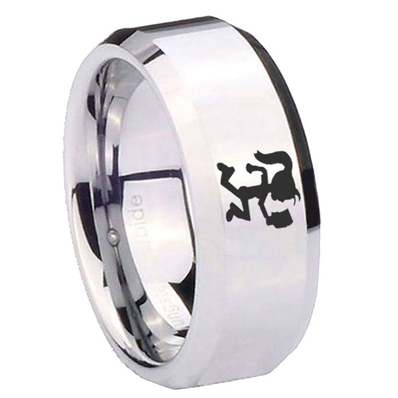 10mm-Hatchet-Woman-Beveled-Edges-Silver-Tungsten-Carbide-Mens-Ring-Engraved