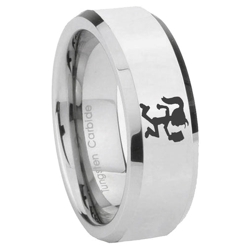 10mm Hatchet Woman Beveled Edges Silver Tungsten Carbide Mens Ring Engraved