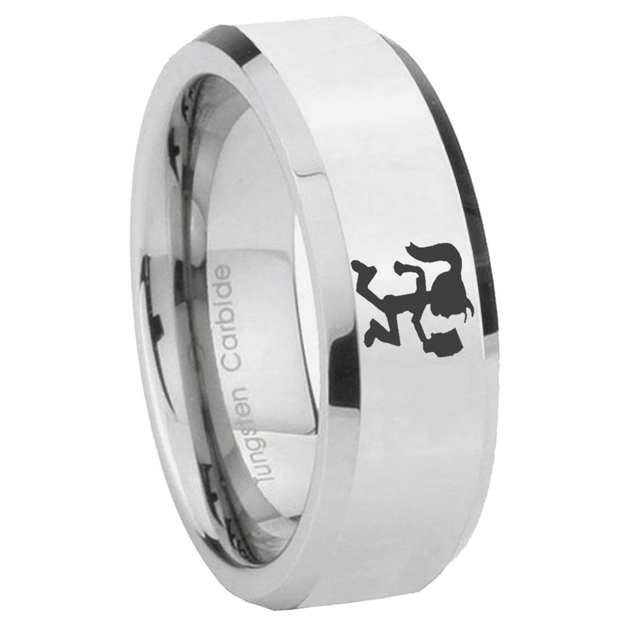 8MM Hatchet Woman Bevel Polish Silver Tungsten Men And Women Ring