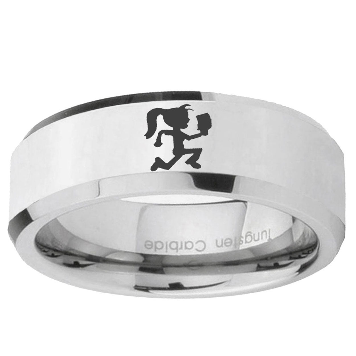 10mm Hatchet Woman Beveled Edge Silver Tungsten Ring